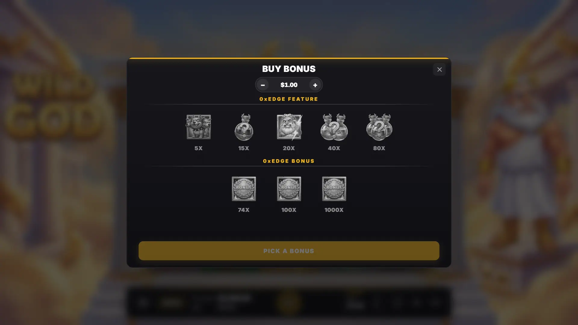 Wild God bonus buy menu