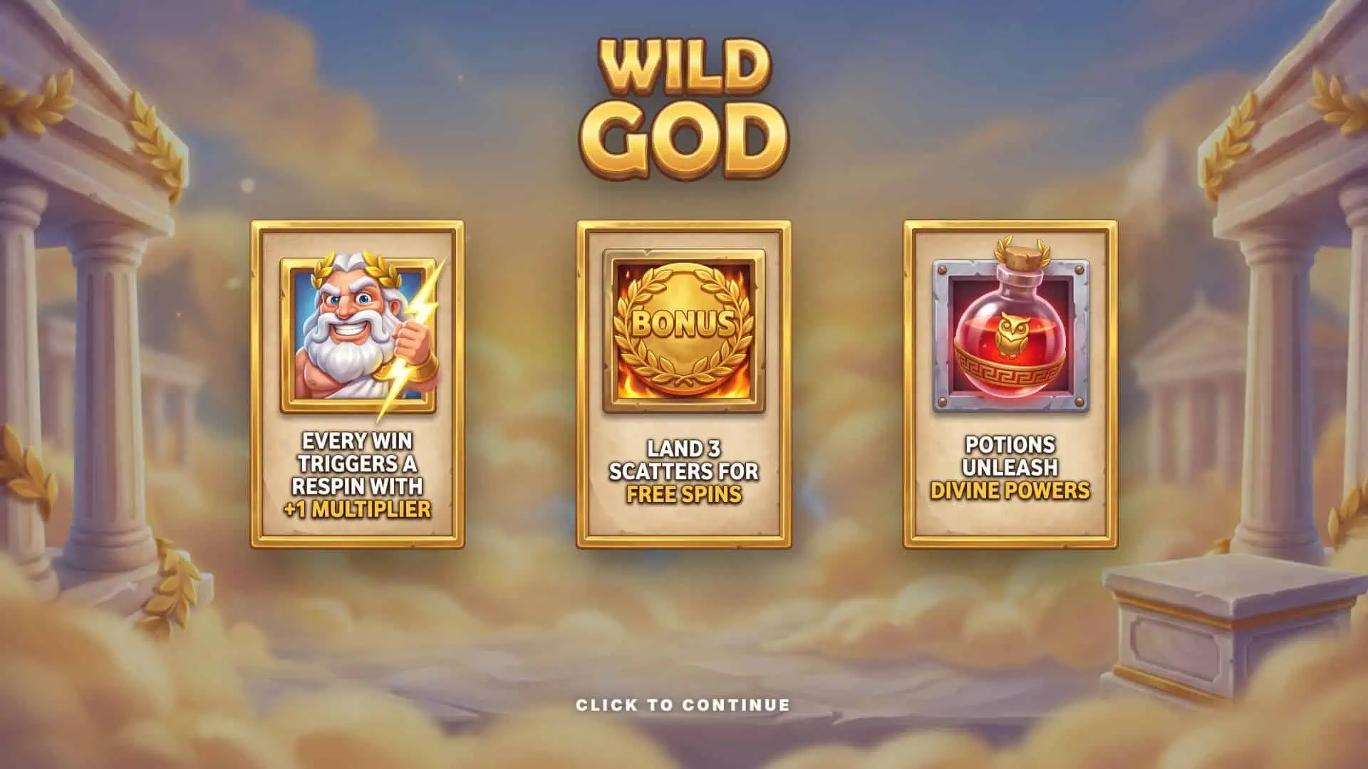 Wild God slot intro screen