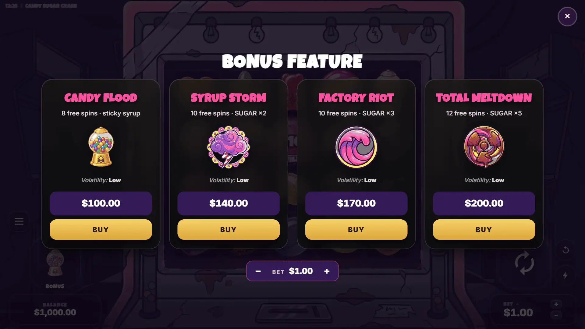 Candy Sugar Crash bonus buy menu