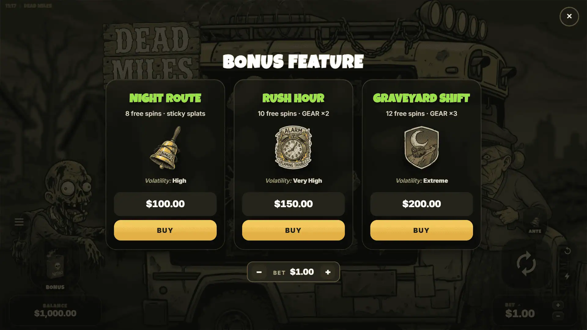 Dead Miles bonus buy menu