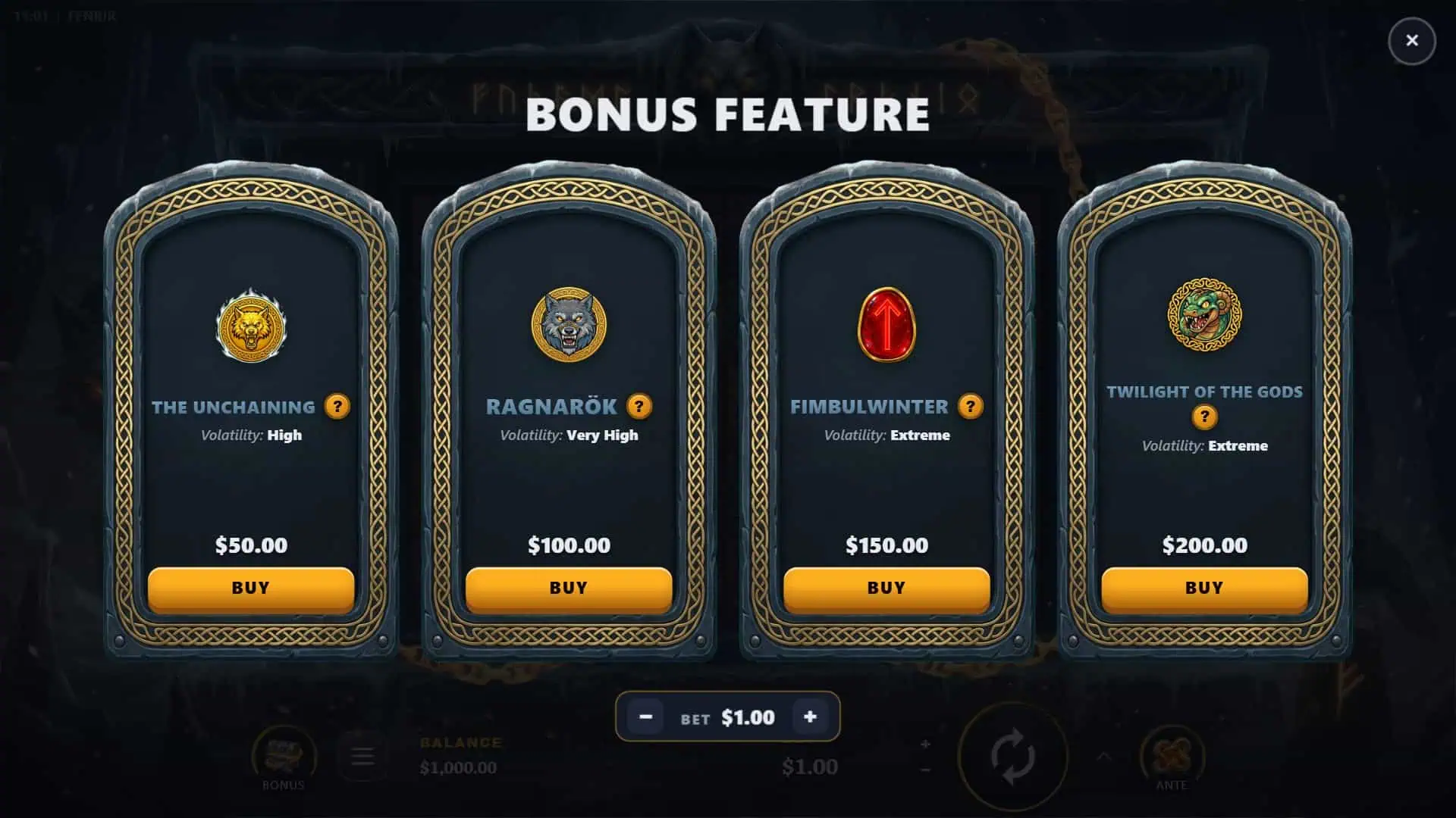 Fenrir bonus buy menu