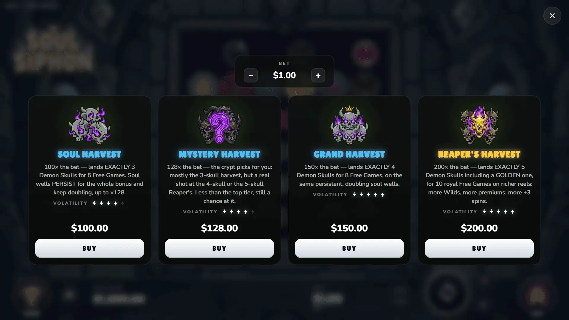 Soul Siphon bonus buy menu