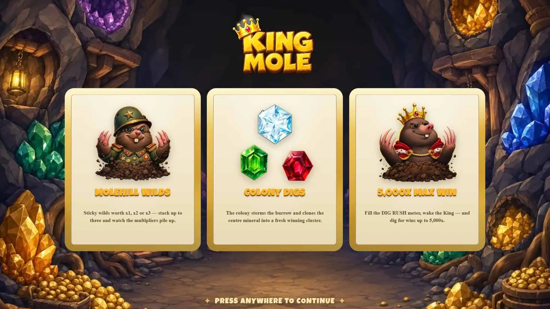 King Mole slot intro screen