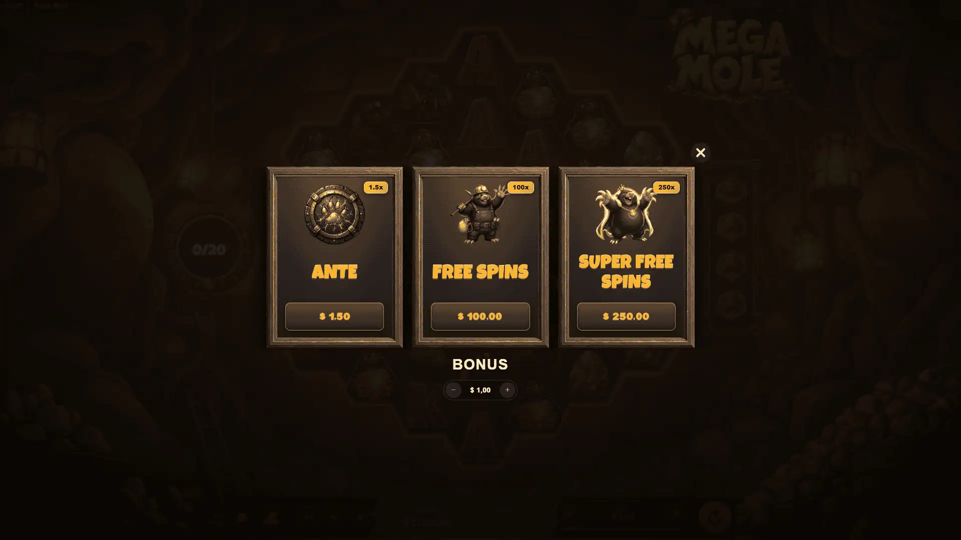 Mega Mole bonus buy menu