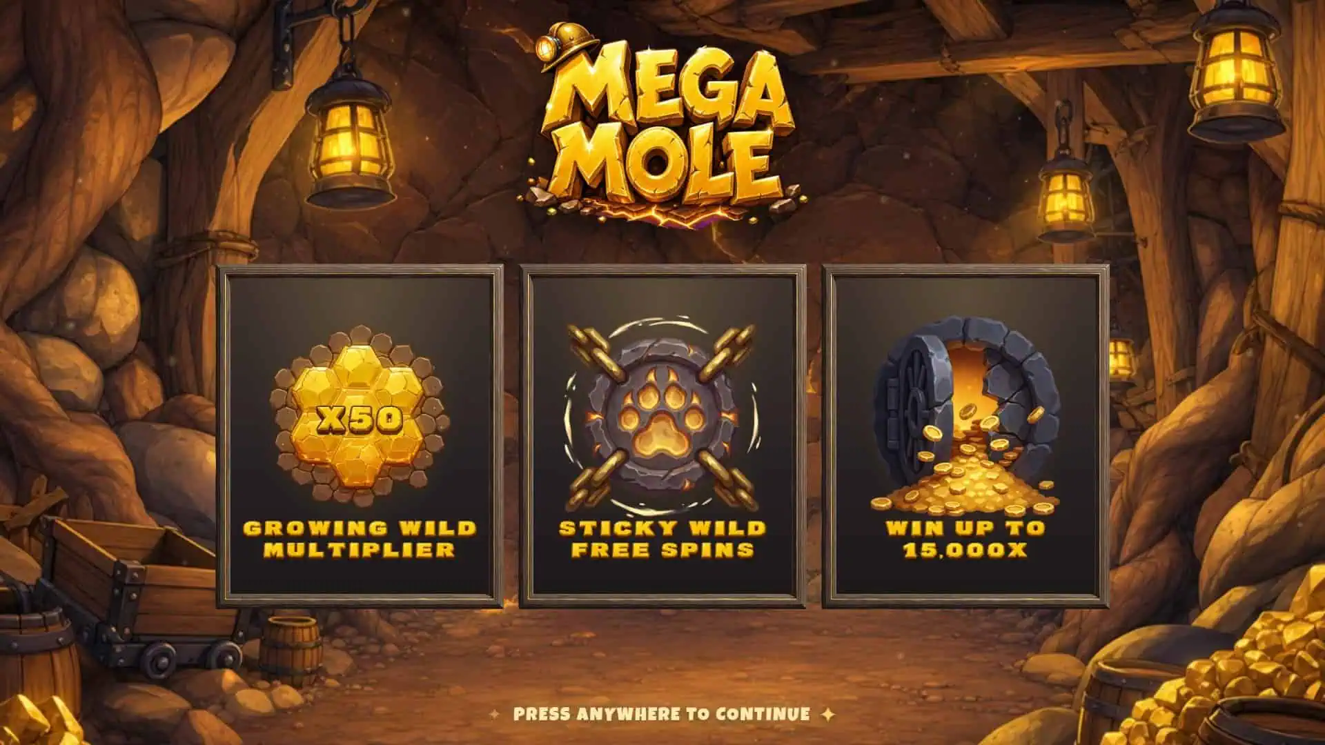 Mega Mole slot intro screen