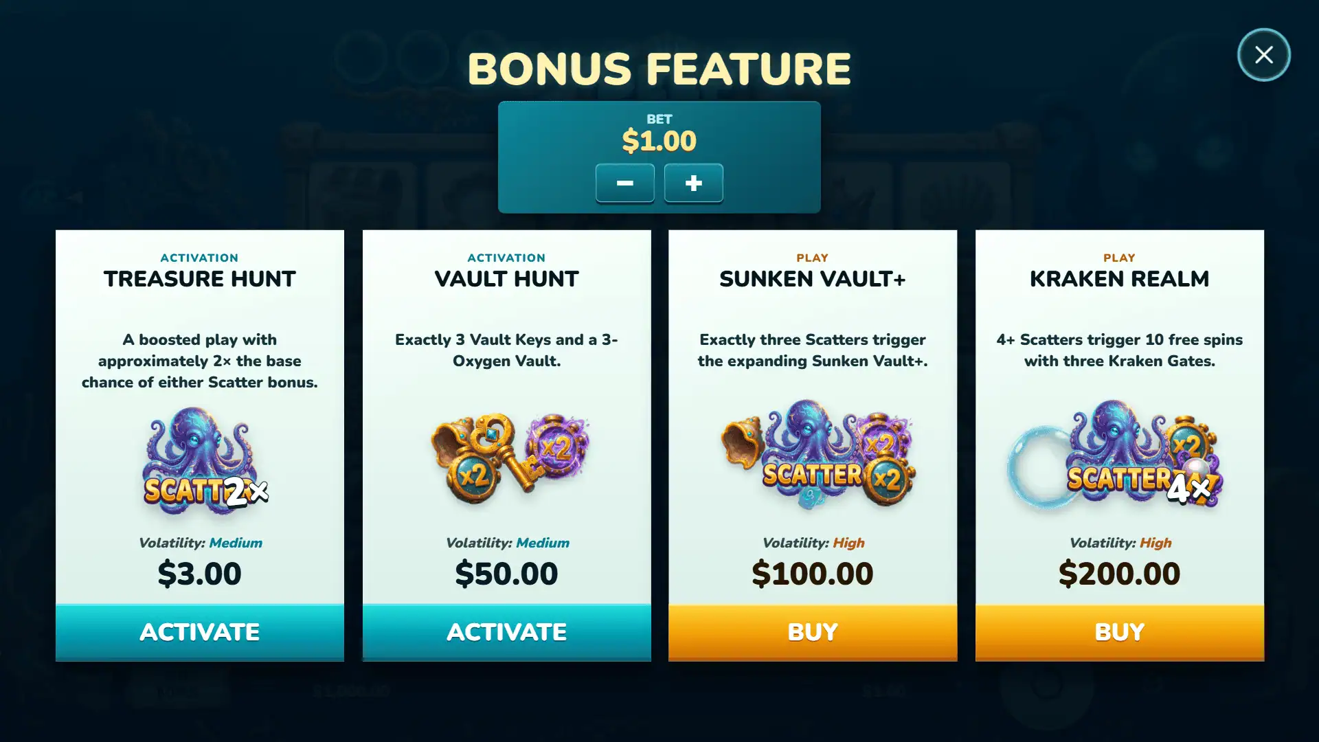 Deep Gold bonus buy menu