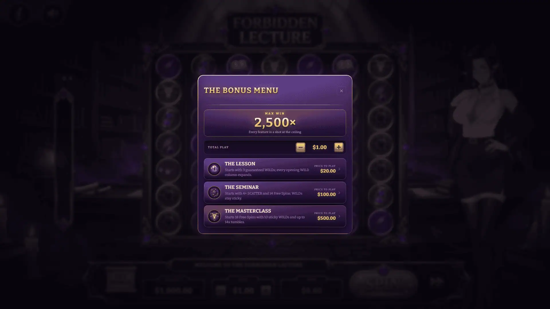 Forbidden Lecture bonus buy menu