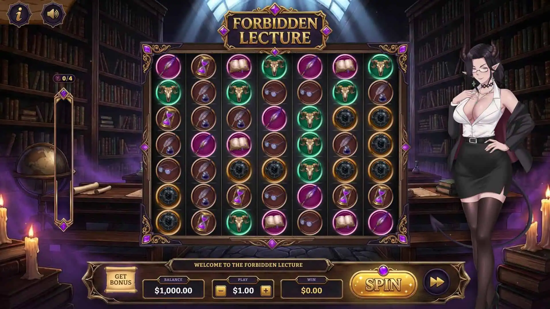 Forbidden Lecture slot gameplay reels