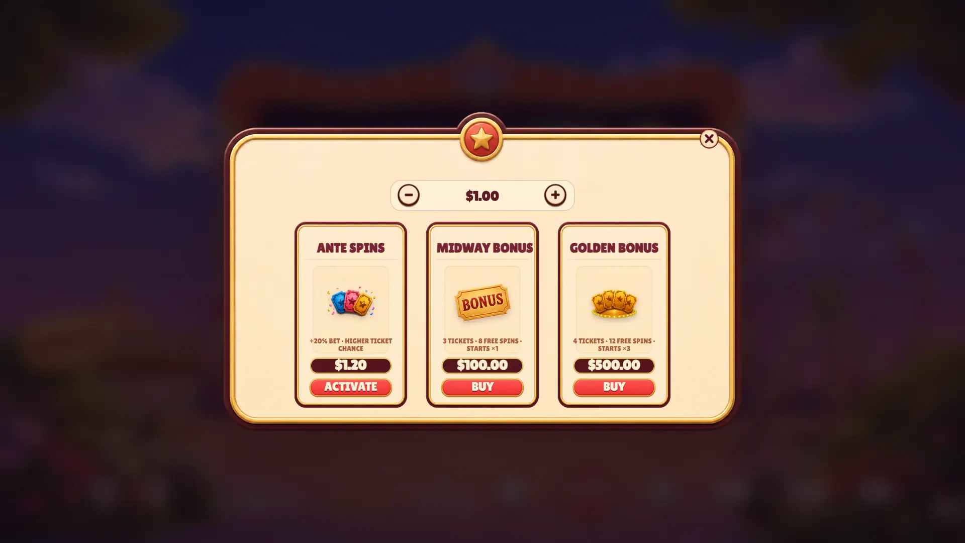 The Golden Midway bonus buy menu
