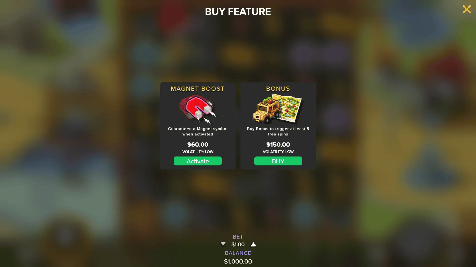 Blocky Zoo bonus buy menu