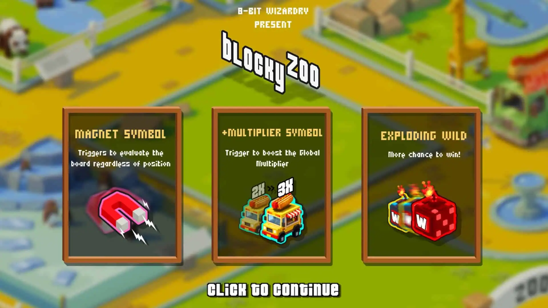 Blocky Zoo slot intro screen