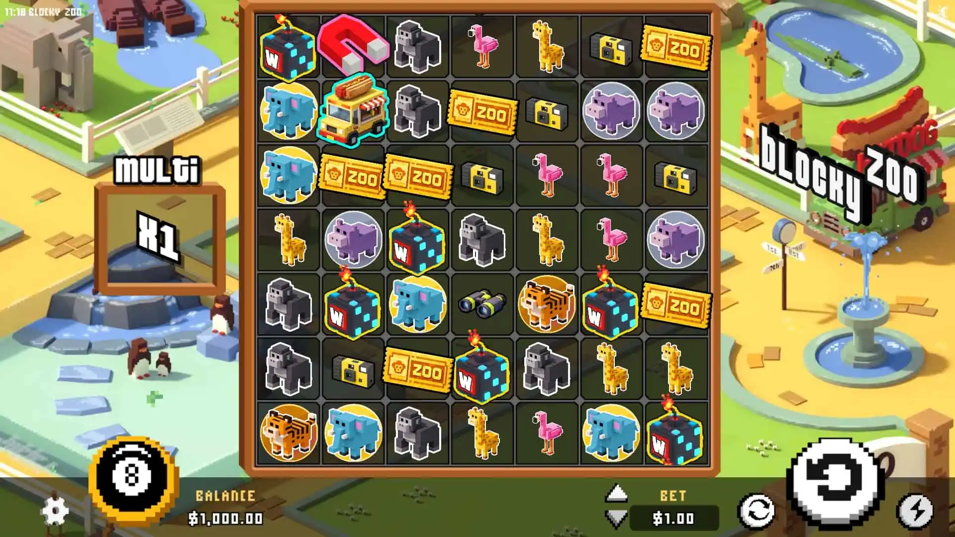Blocky Zoo slot gameplay reels