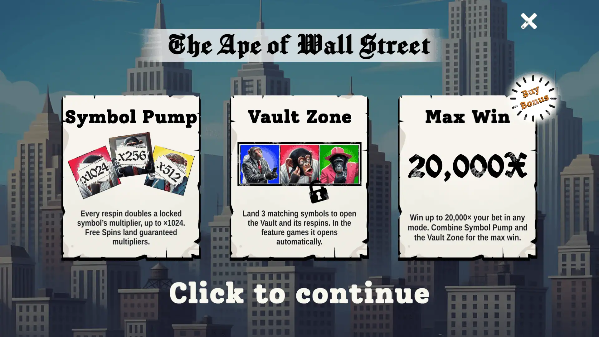The Ape of Wall Street slot intro screen