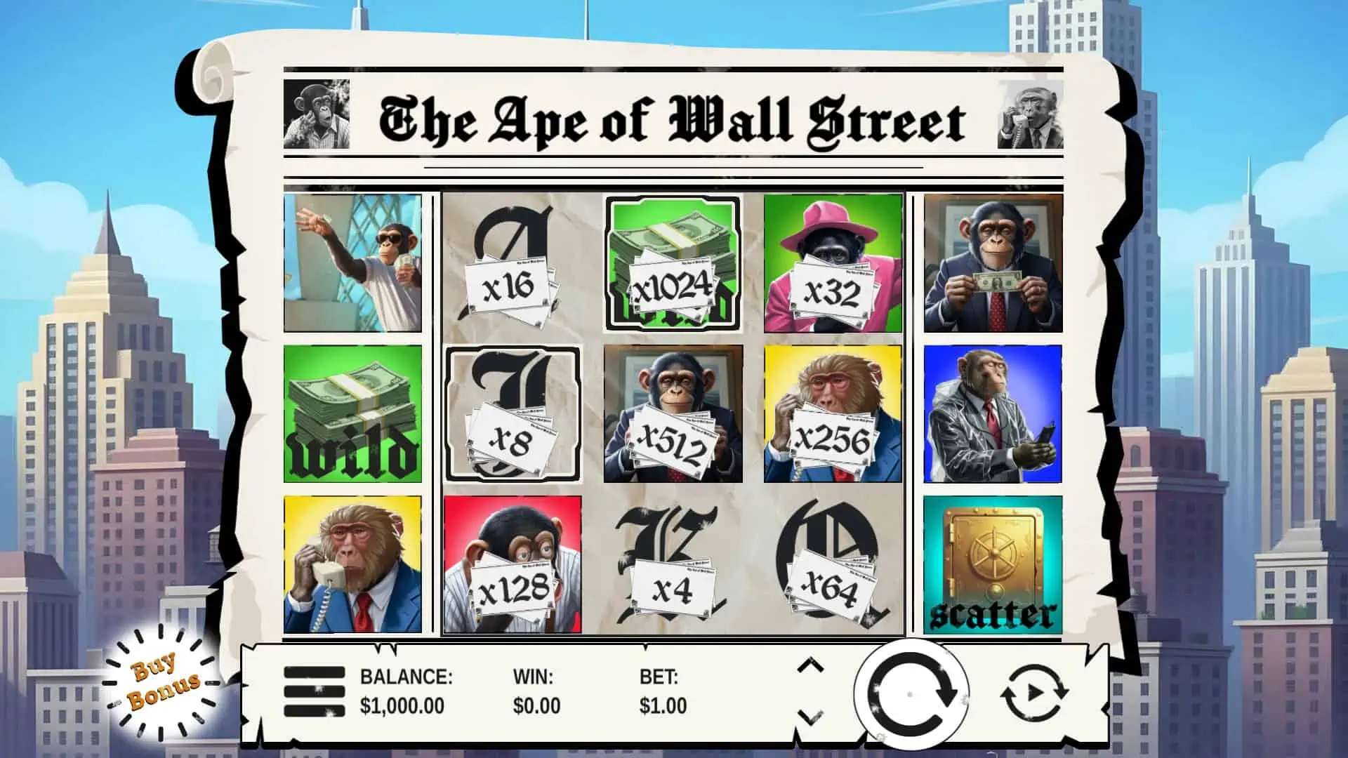 The Ape of Wall Street slot gameplay reels