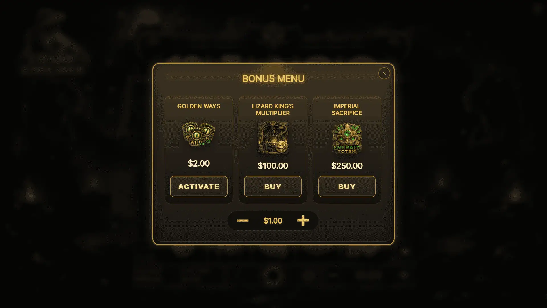 Lizard Kings Gold bonus buy menu