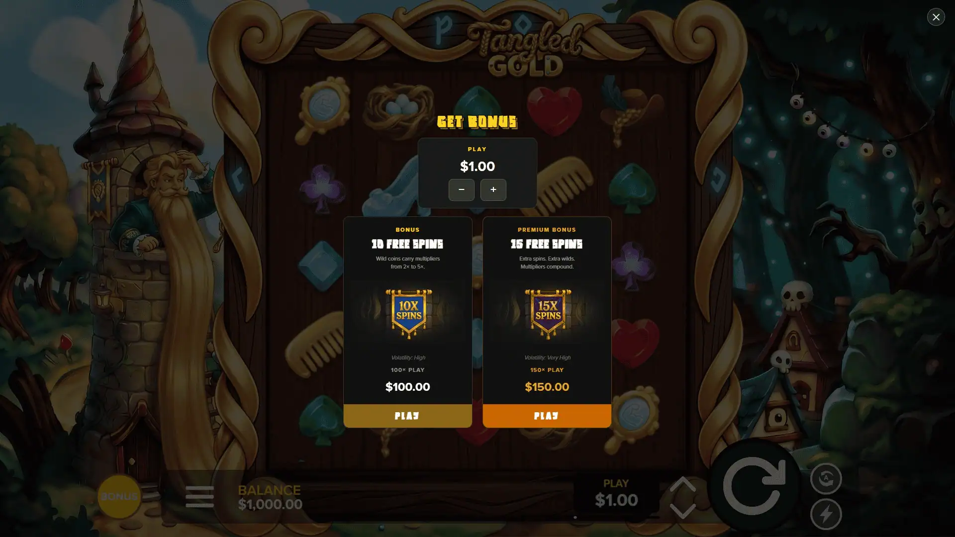 Tangled Gold bonus buy menu