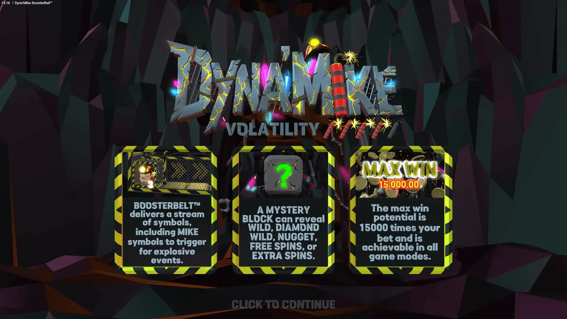 Dyna&rsquo;Mike BoosterBelt slot intro screen