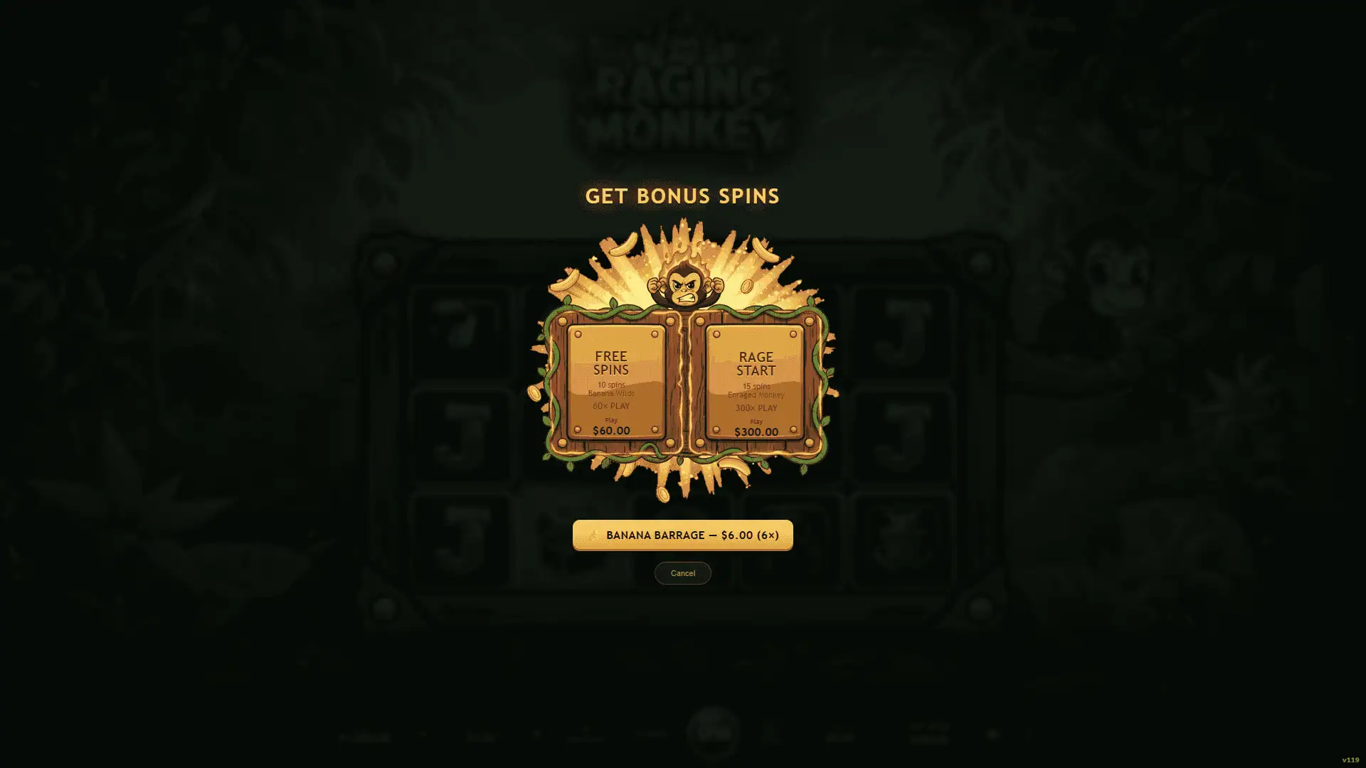 Raging Monkey bonus buy menu