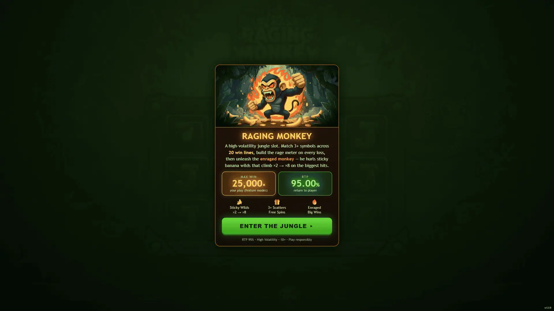 Raging Monkey slot intro screen