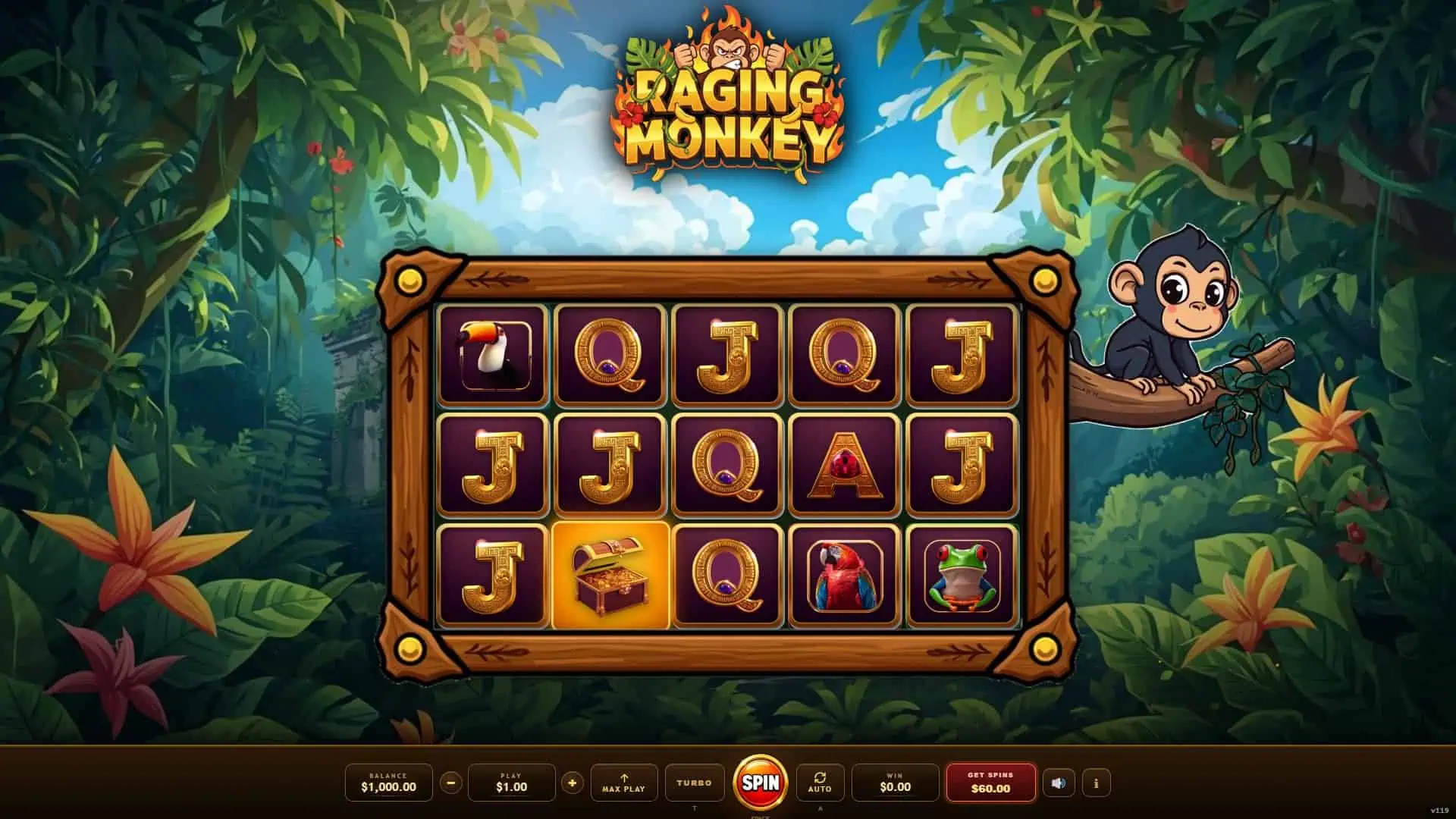 Raging Monkey slot gameplay reels