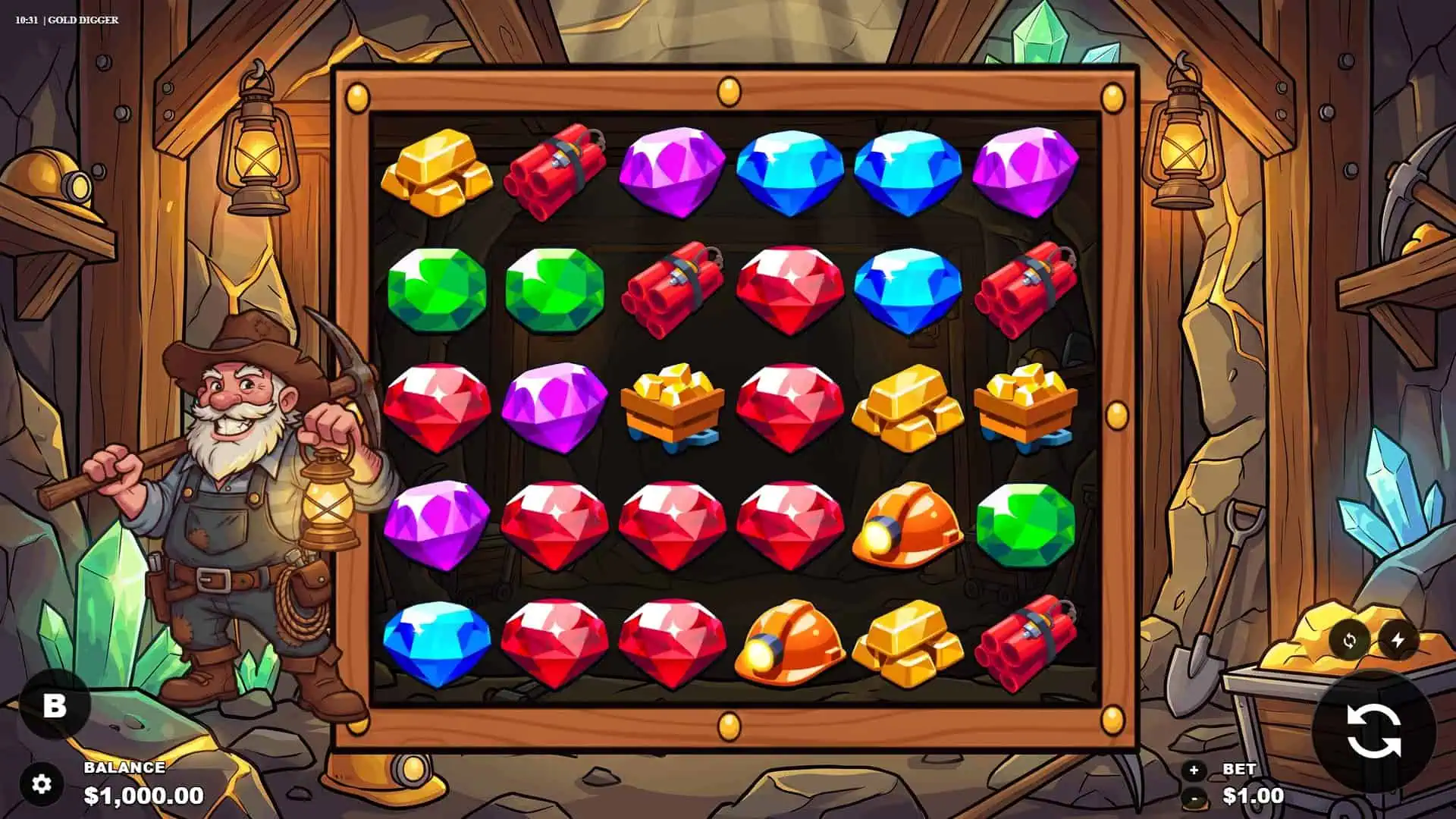 Gold Digger slot gameplay reels