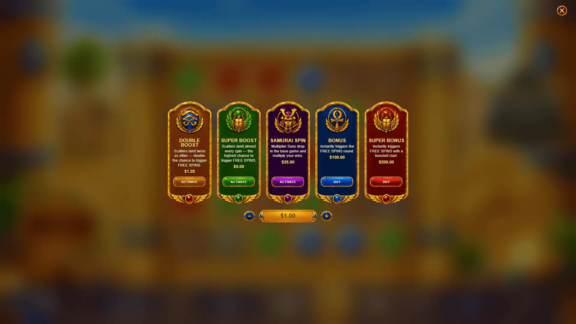 Anubis Golden Fortune bonus buy menu