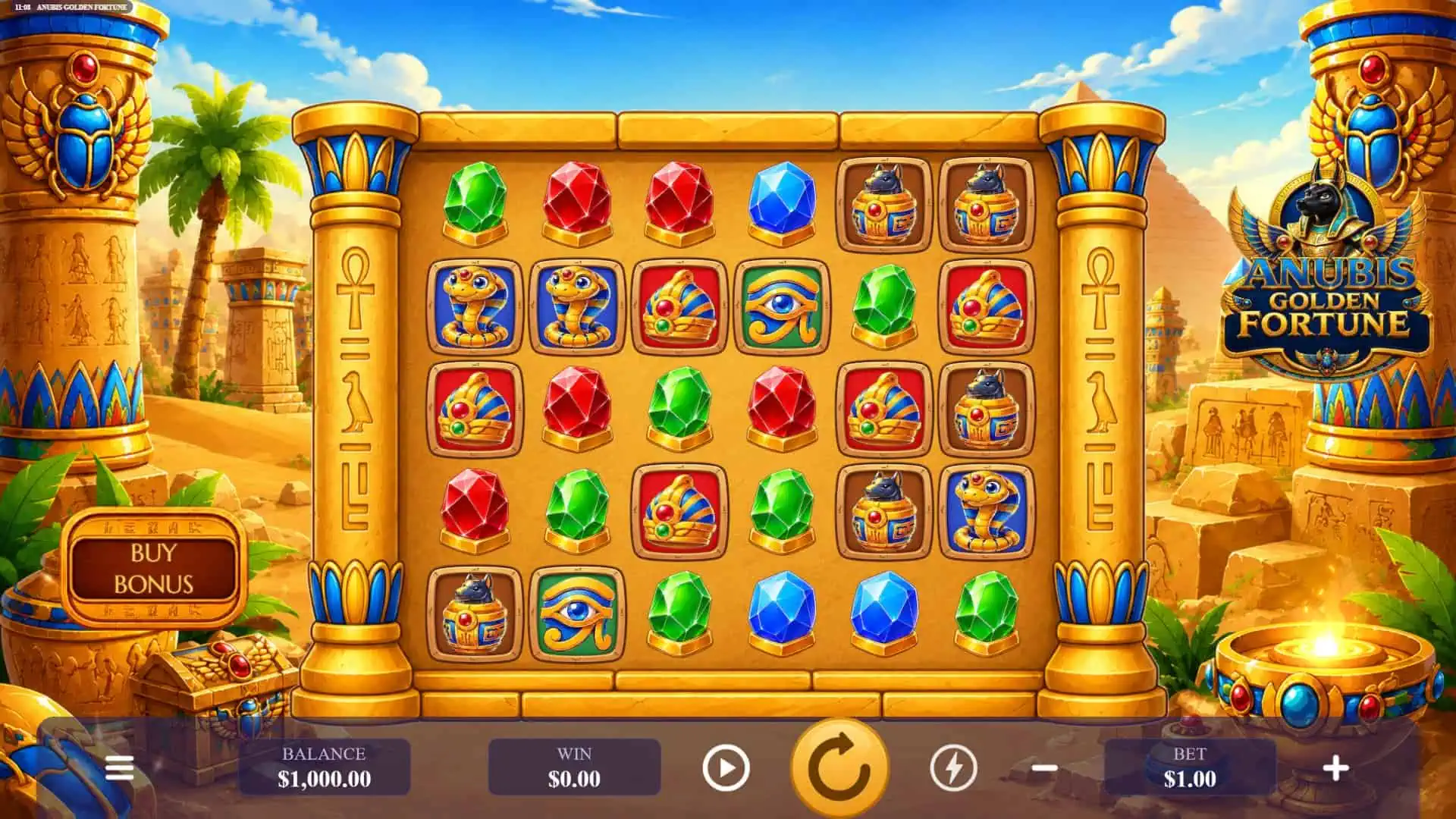 Anubis Golden Fortune slot gameplay reels