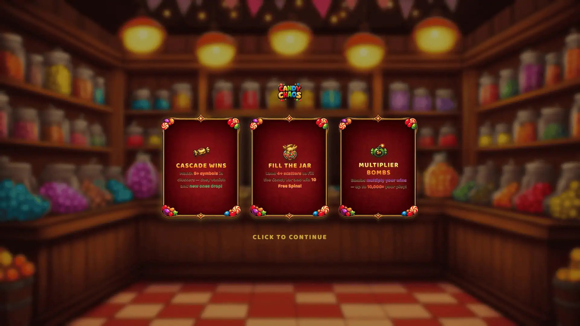 Candy Chaos slot intro screen