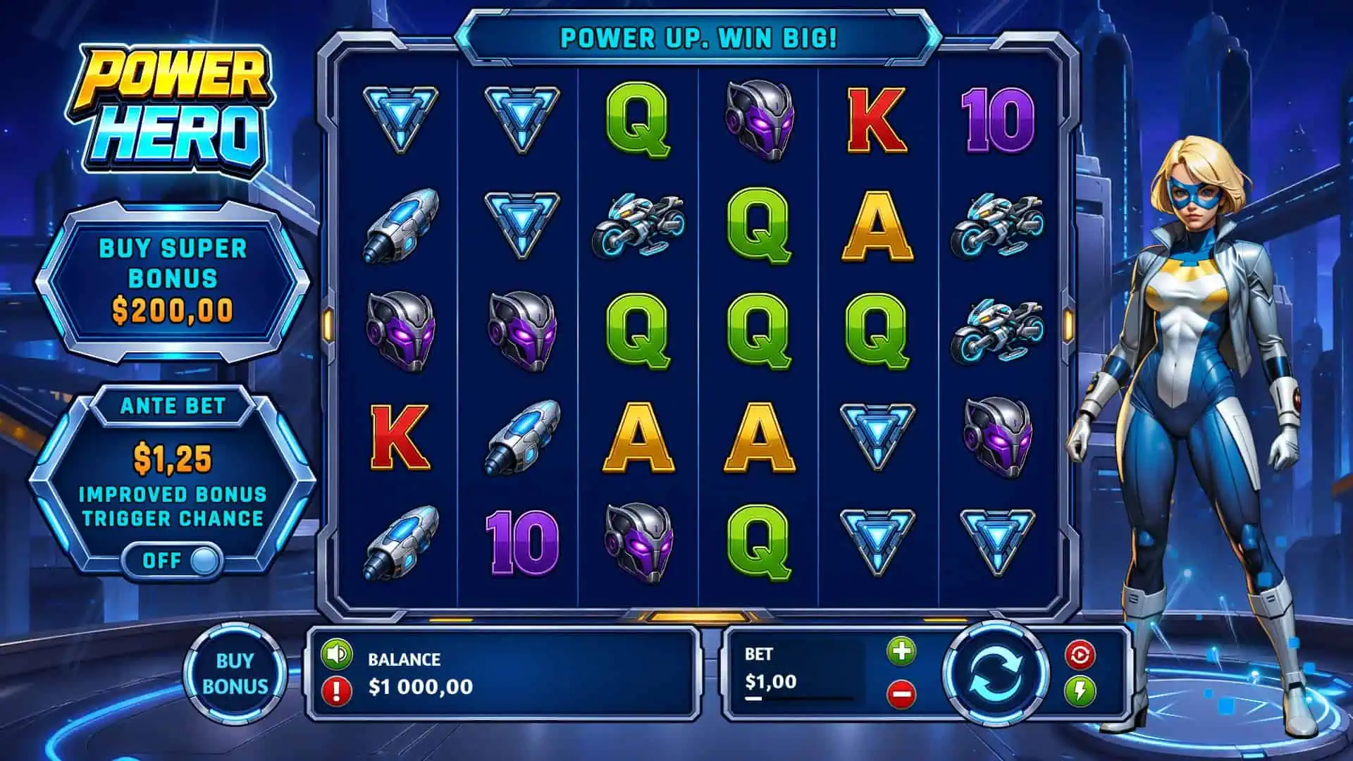 Power Hero slot gameplay reels