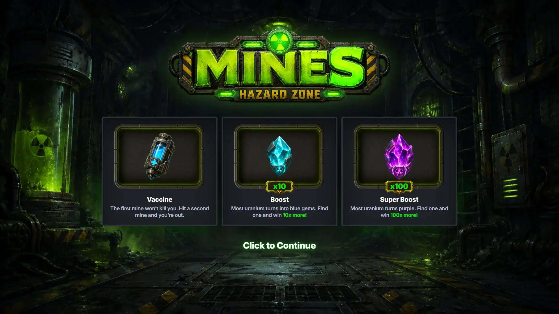 Mines Hazard Zone slot intro screen