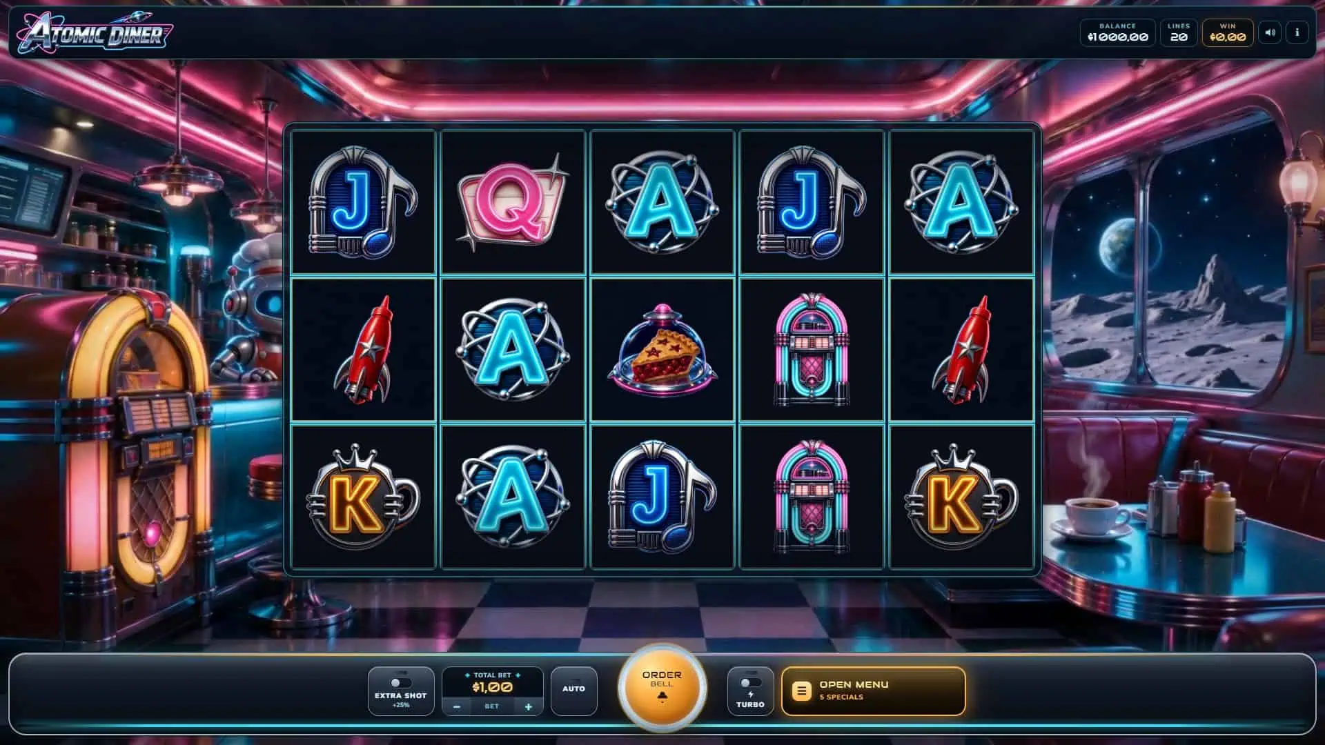 Atomic Diner slot gameplay reels