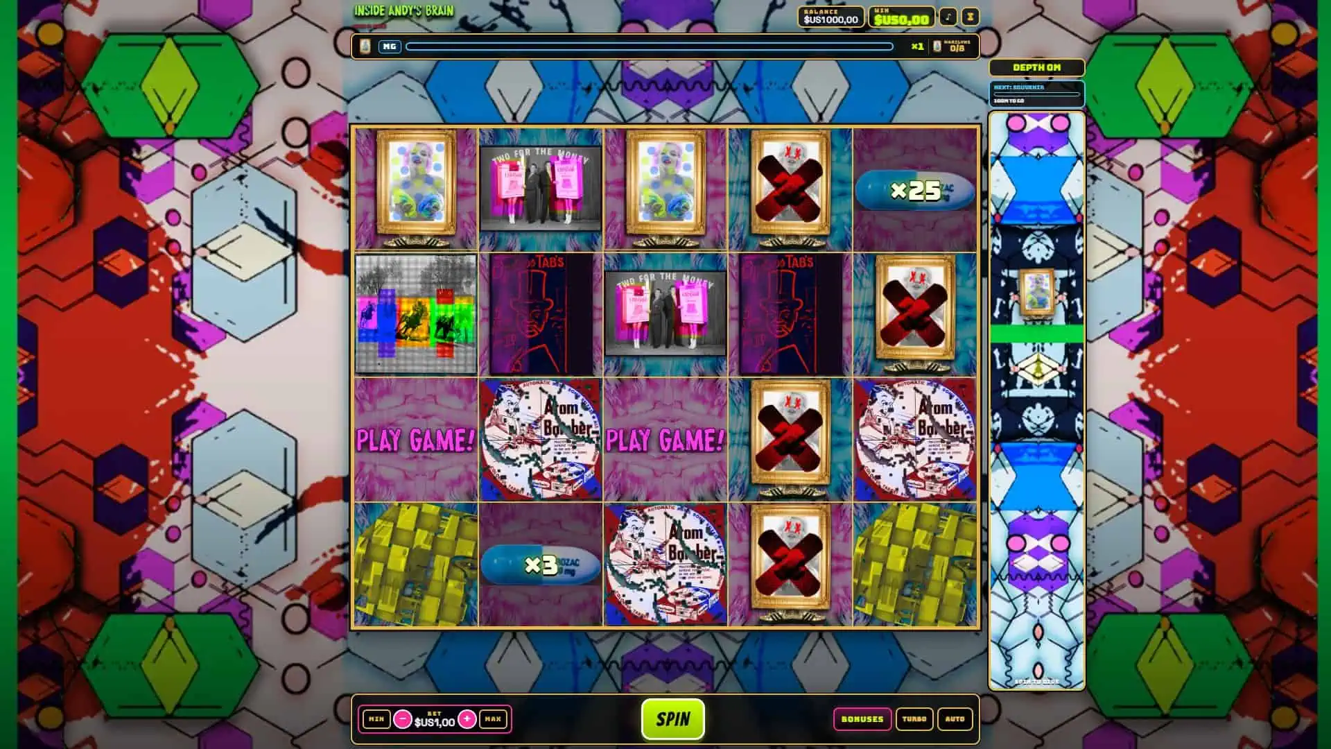 Inside Andy's Brain slot gameplay reels