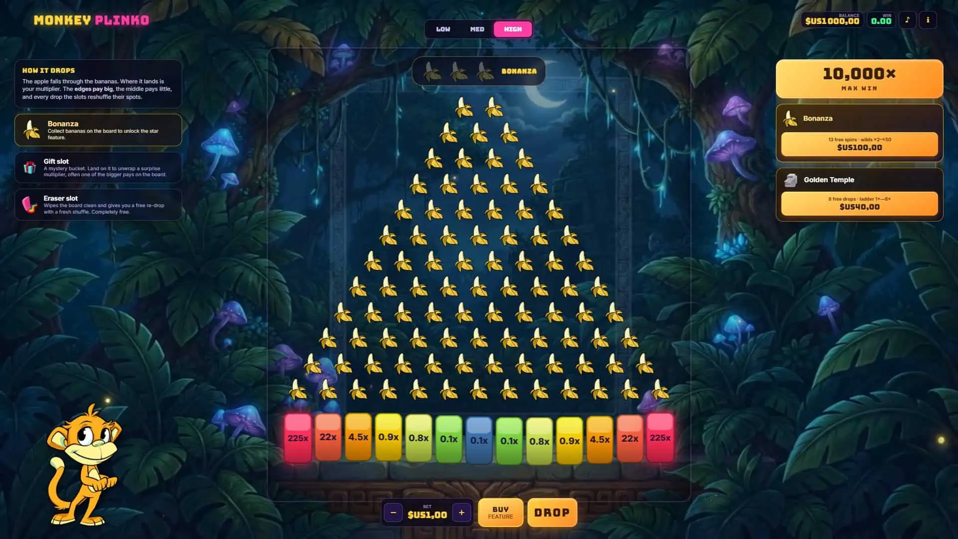 Monkey Plinko slot gameplay reels