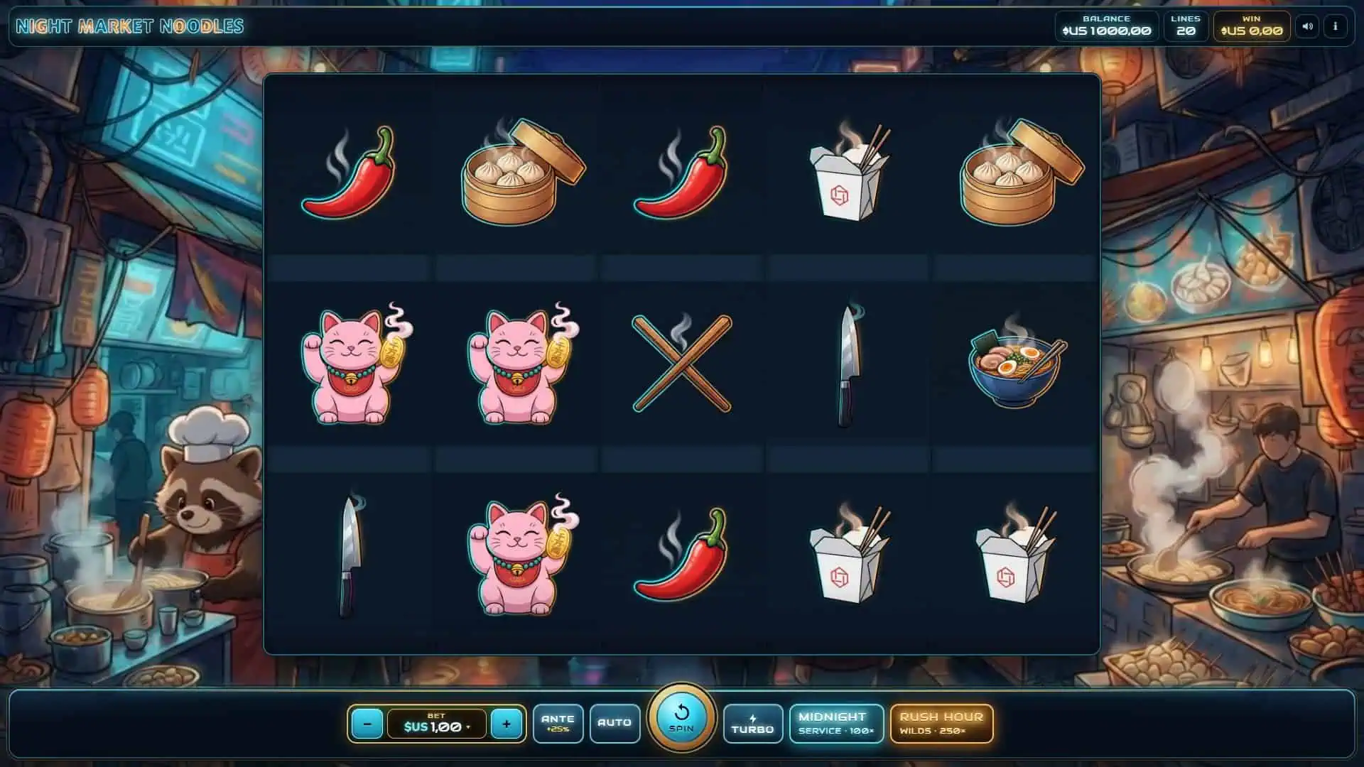 Night Market Noodles slot gameplay reels