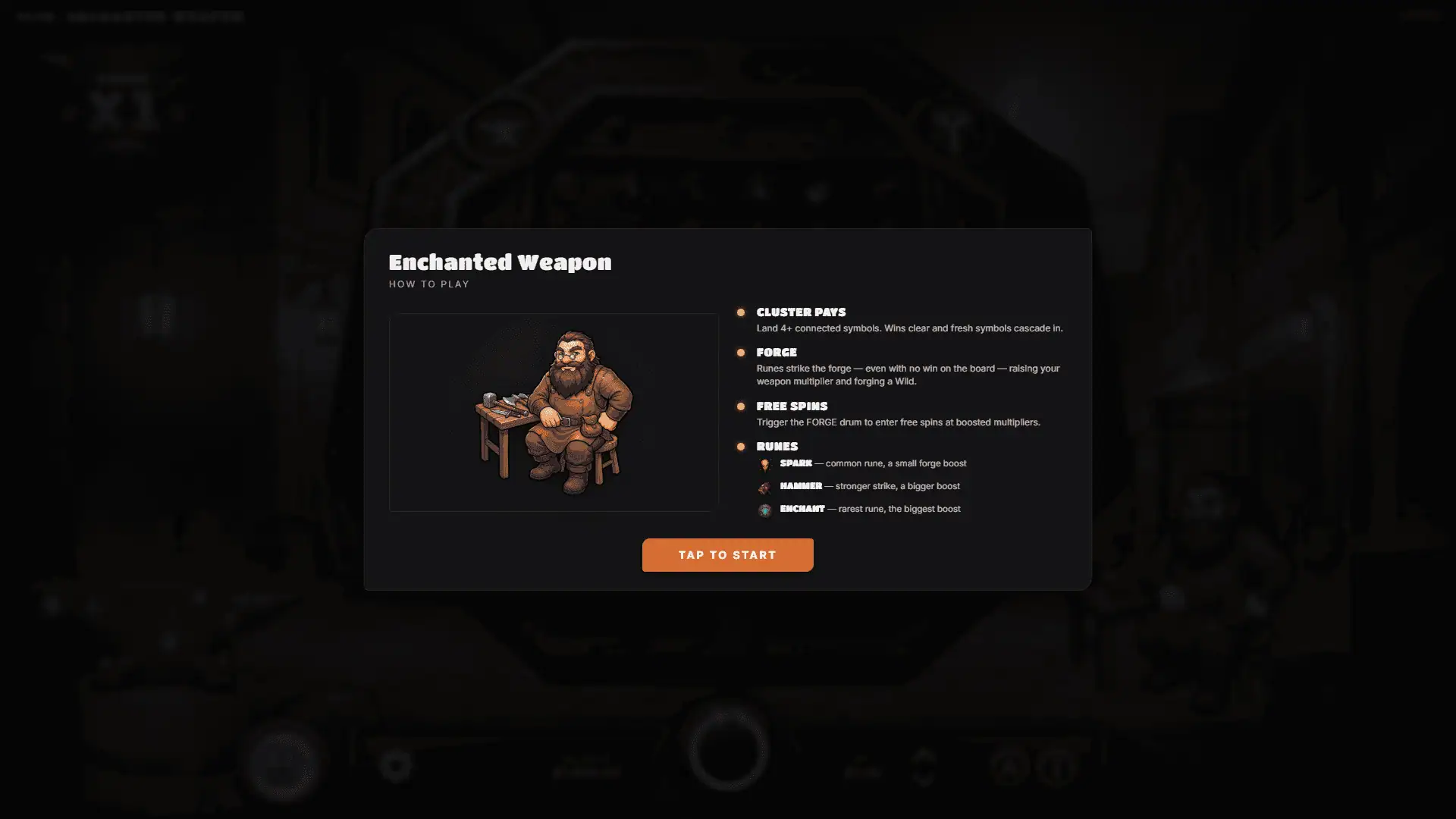 Enchanted Weapon slot intro screen