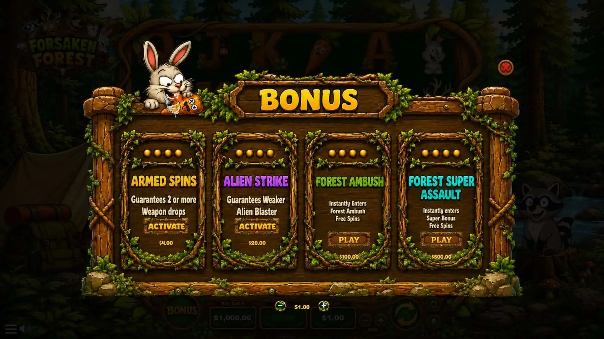 Forsaken forest bonus buy menu