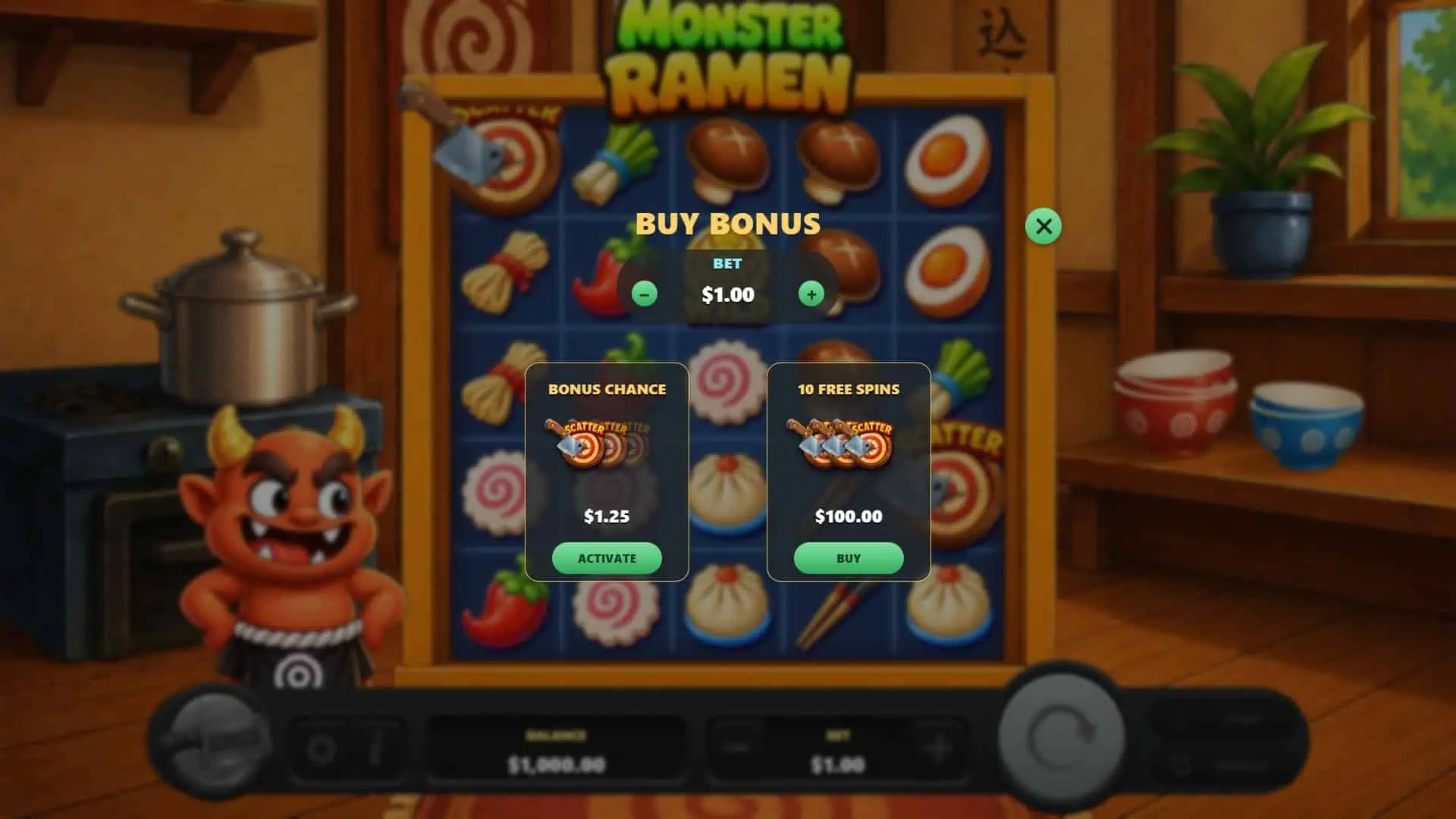 Monster Ramen bonus buy menu