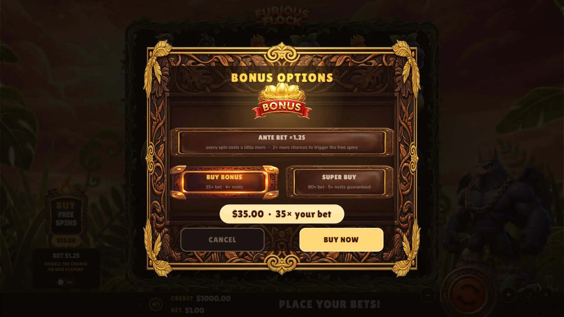 Furious Flock bonus buy menu