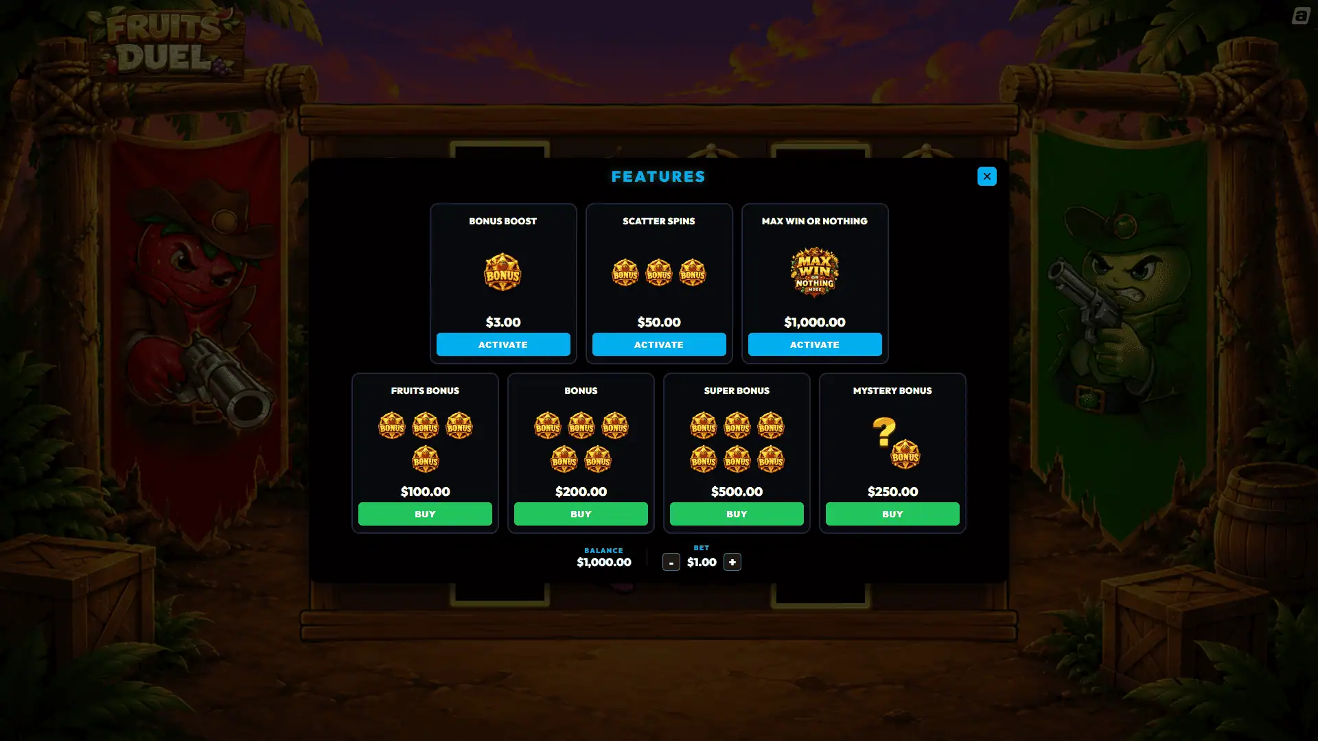 Fruits Duel bonus buy menu