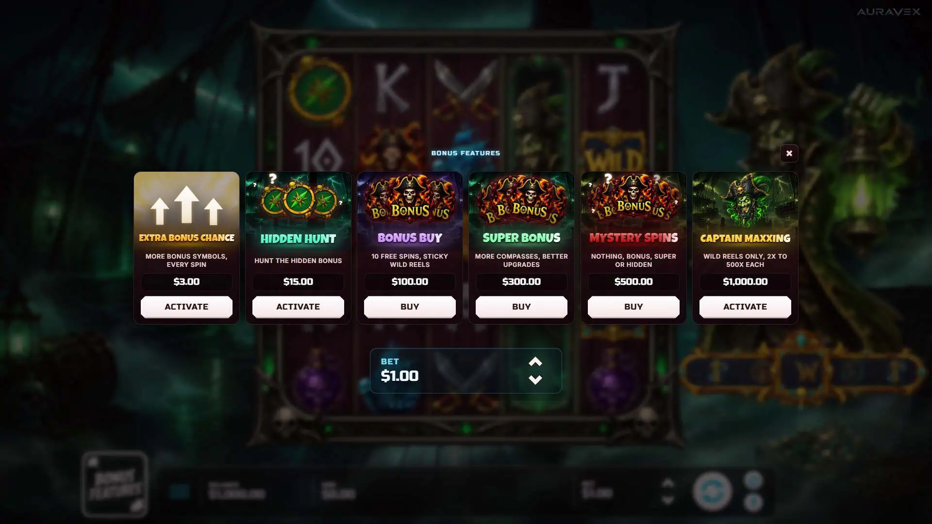 Cursed Captain bonus buy menu