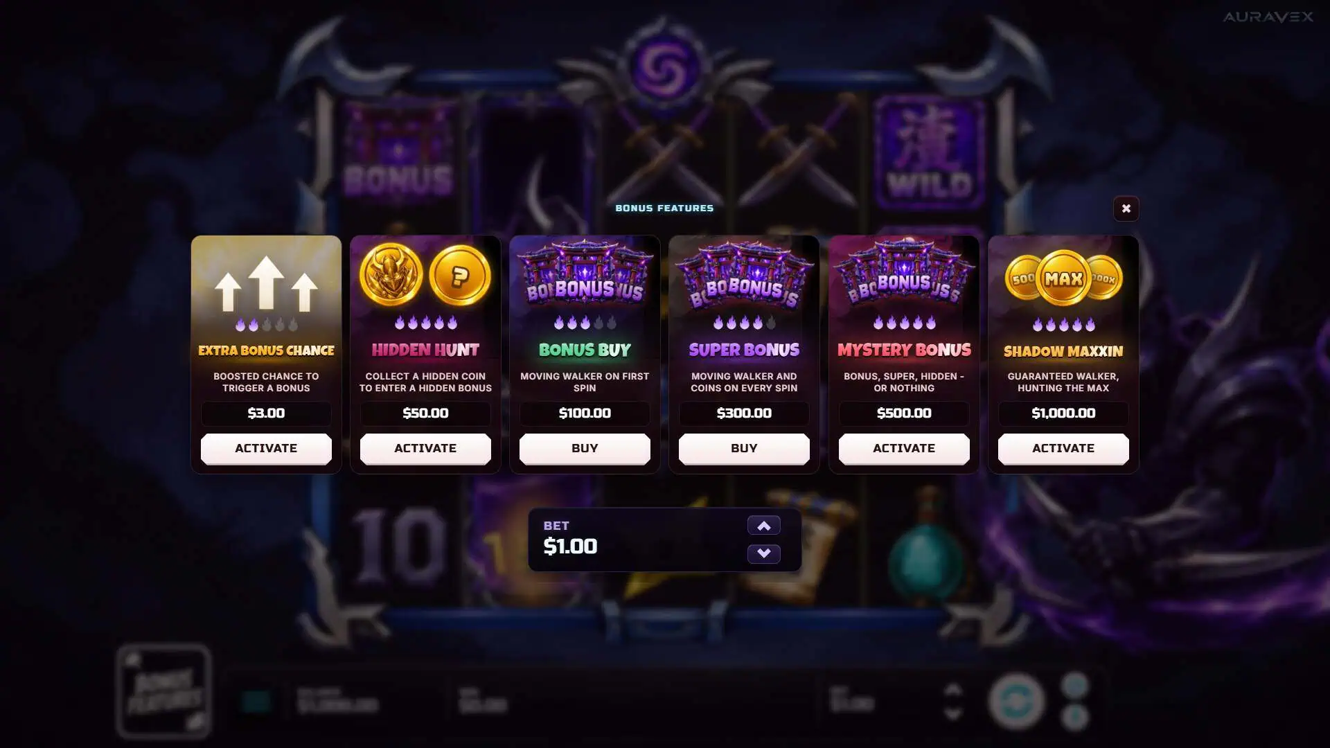 Shadow Shogun bonus buy menu