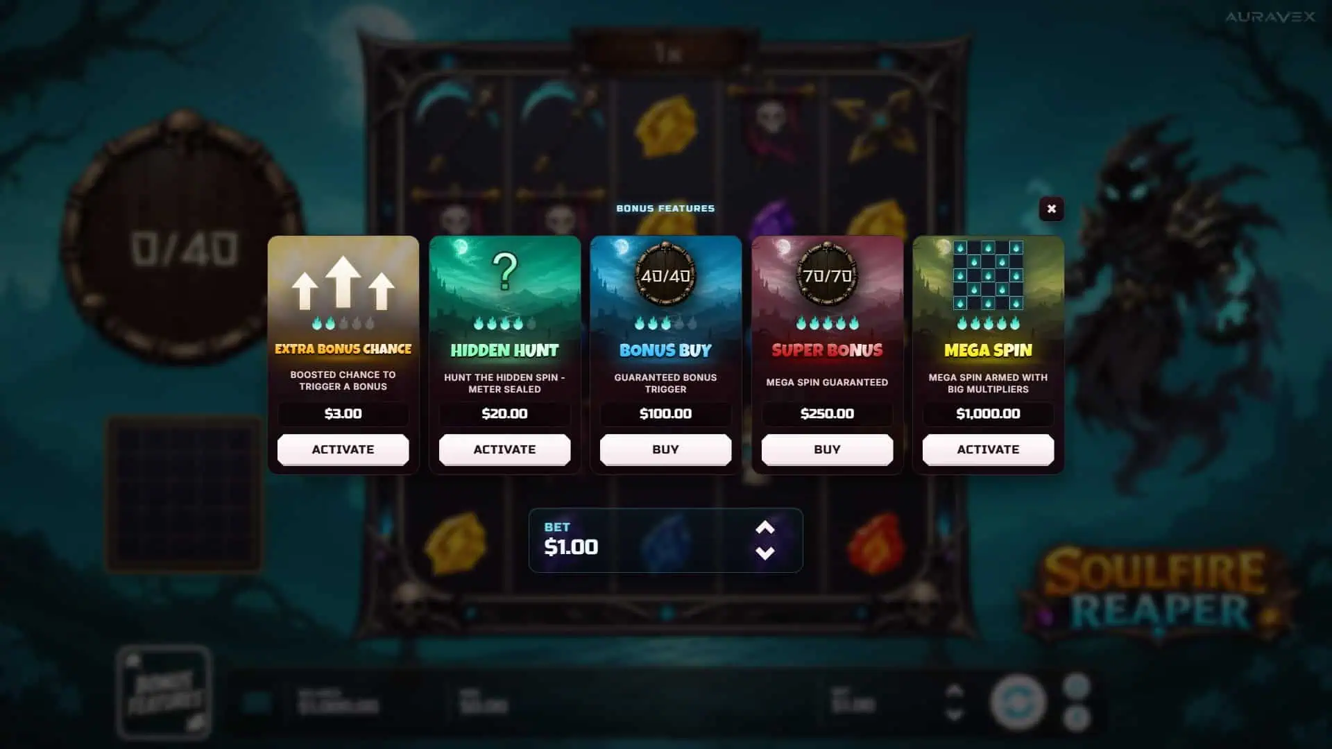 Soulfire Reaper bonus buy menu