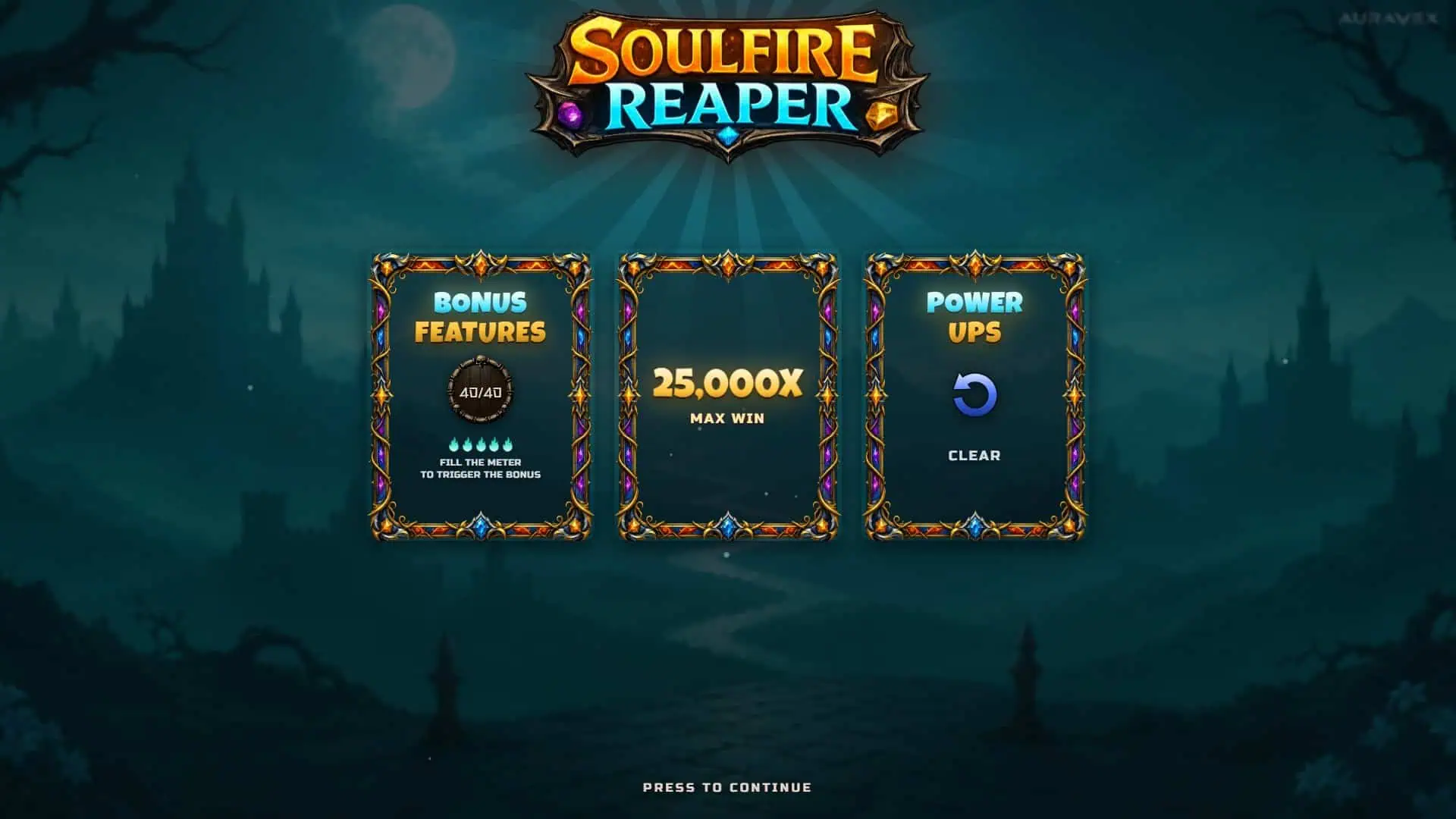 Soulfire Reaper slot intro screen