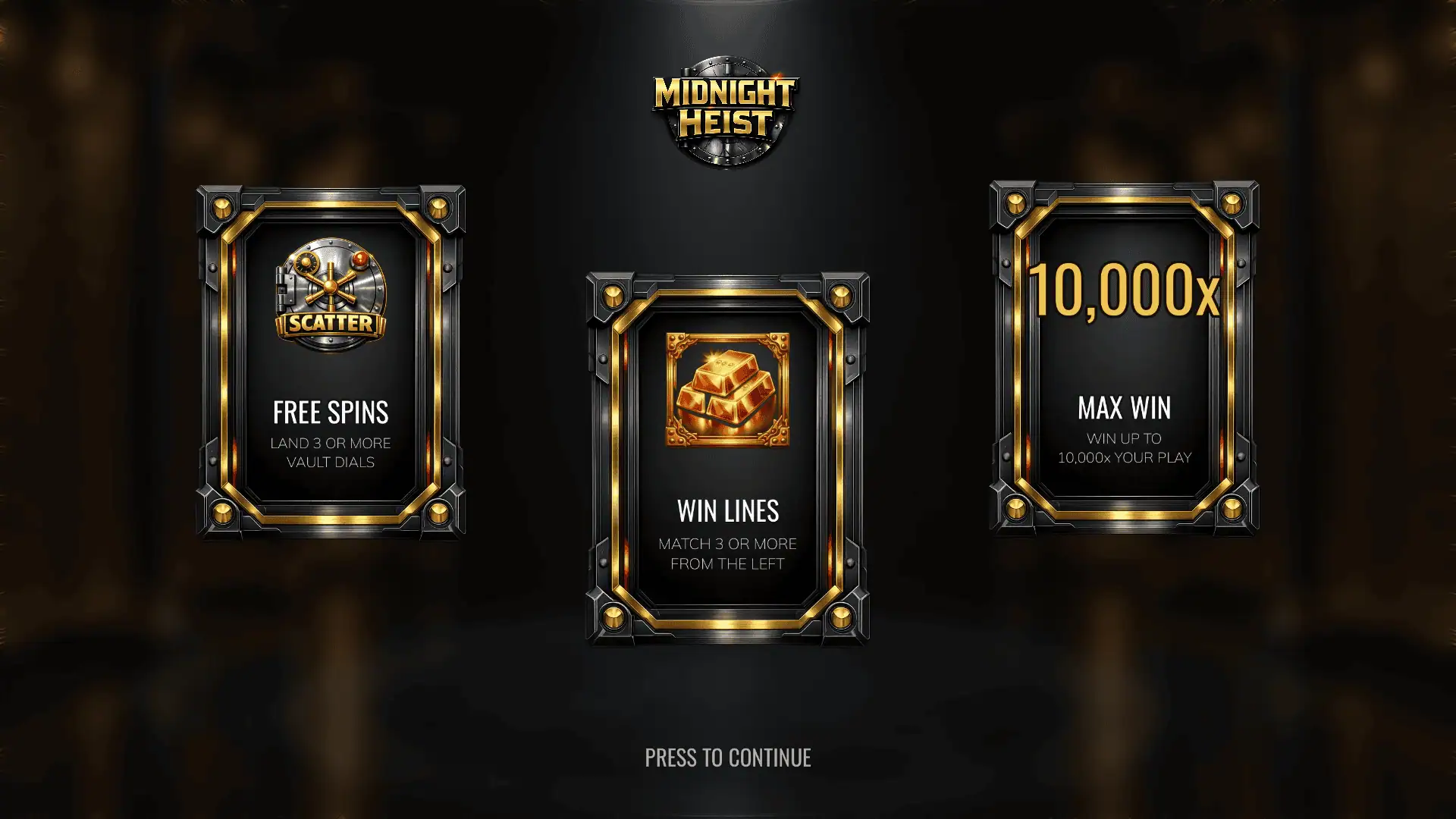 Midnight Heist slot intro screen
