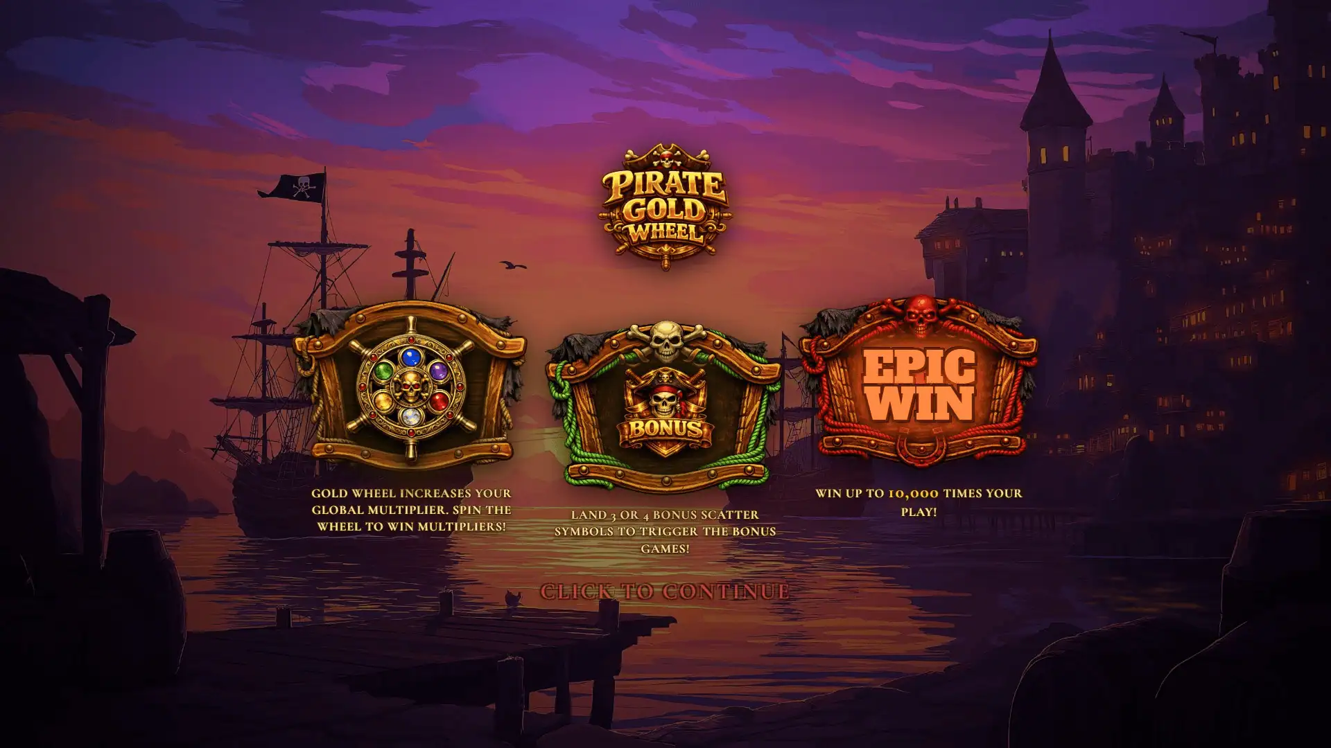 Pirate Gold Wheel slot intro screen