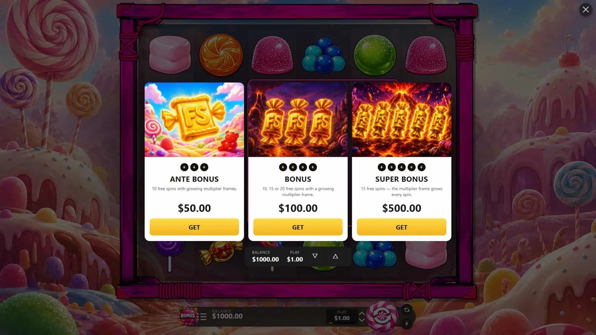 Candy Slash bonus buy menu