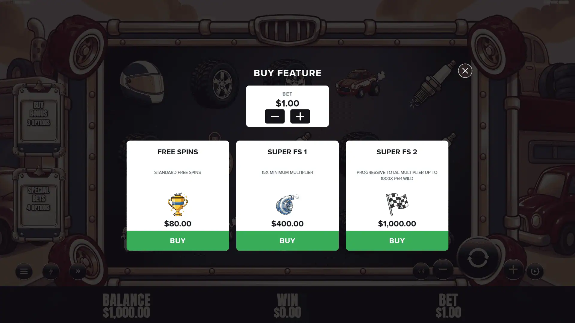 Turbo Chad bonus buy menu