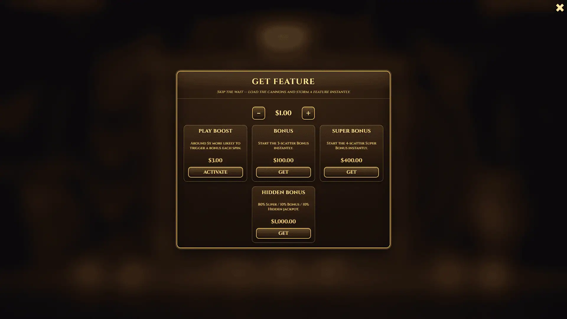 Cannon Crusaders bonus buy menu