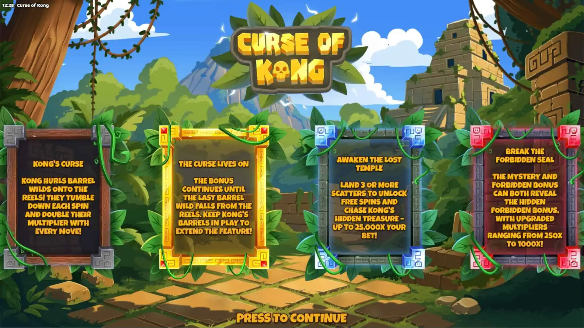 Curse of Kong slot intro screen