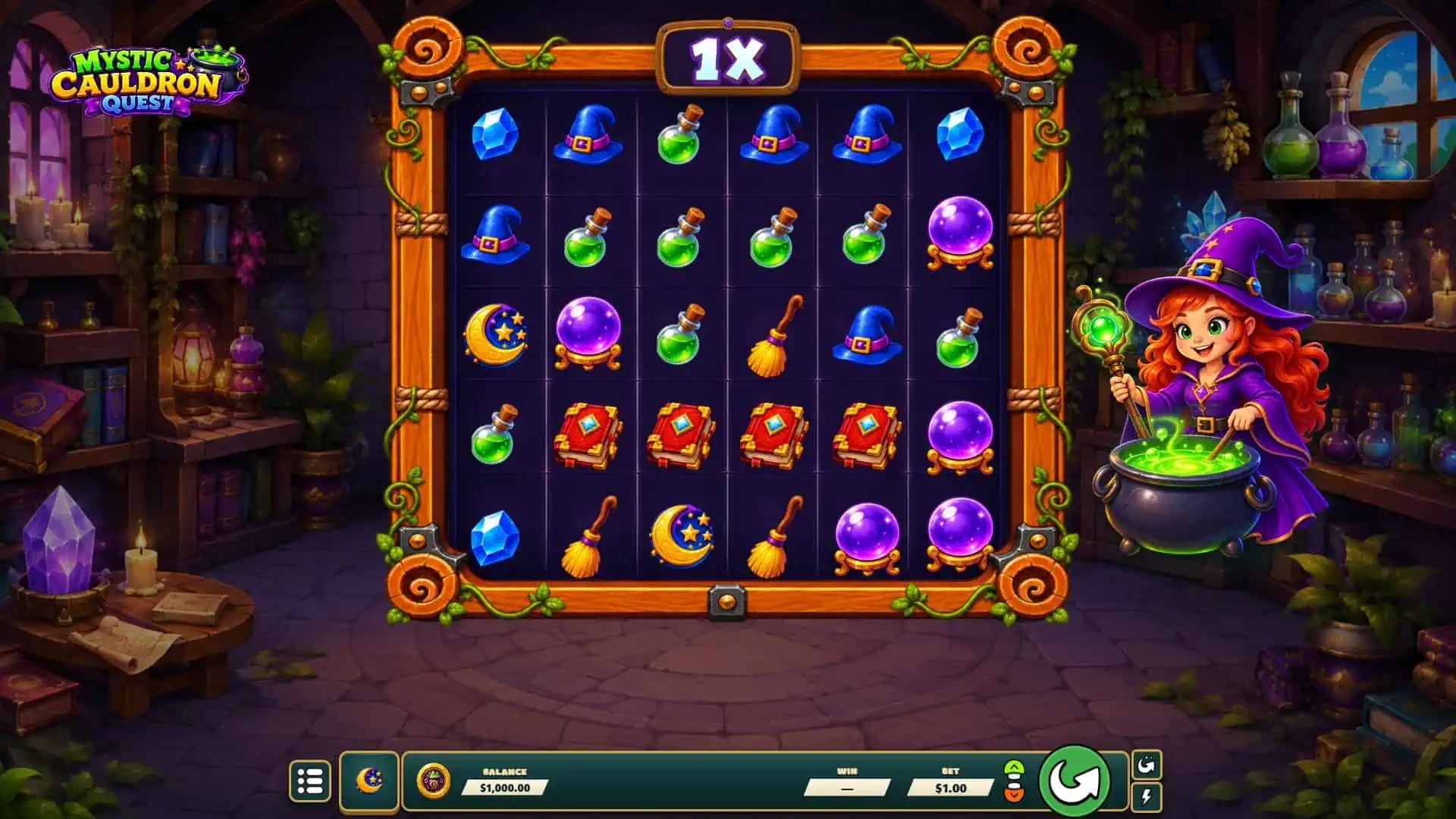 Mystic Cauldron Quest slot gameplay reels